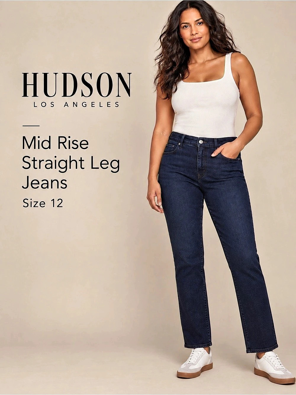 Hudson Mid Rise Straight Leg Jeans Obscurity Blue Dark Wash Size 12